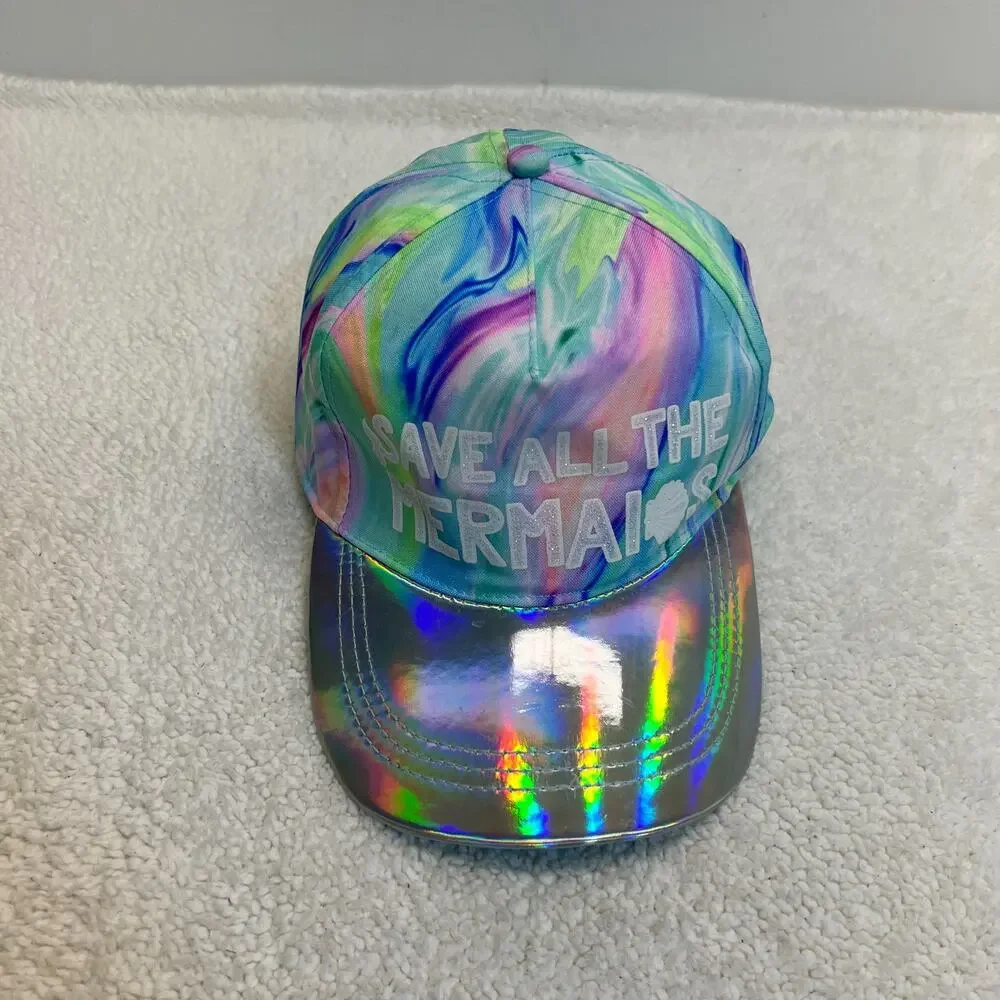 Justice Cap Save All The Mermaids Tie Dye Pastel Iridescent Hat